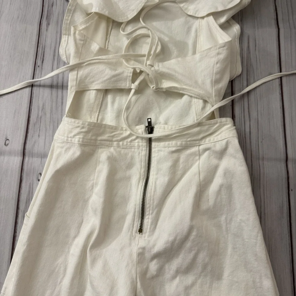 Sugar Lips White Wide Leg Jumpsuit Ruffle Sleeve Cutout Back Boho Small Talon - Picture 6 of 8